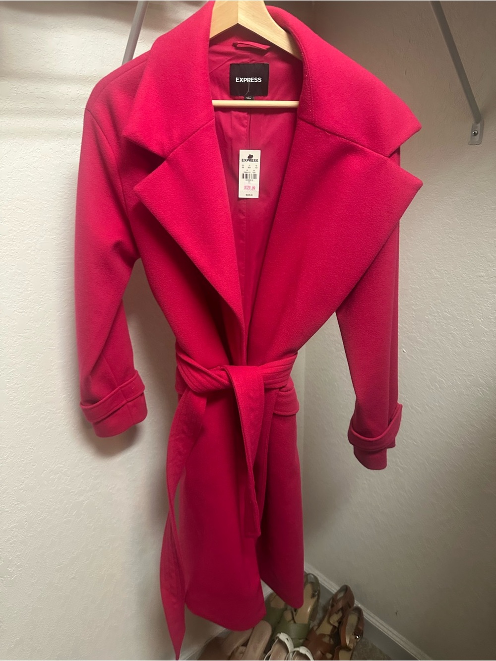 Express Vibrant Pink Coat with Classic Lapel